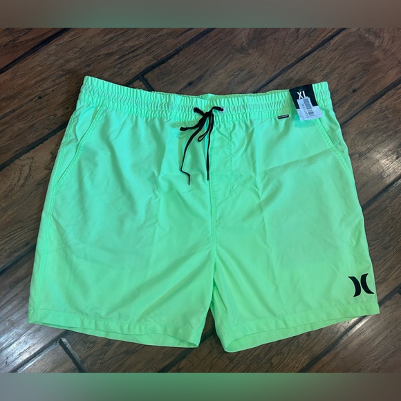 Hurley Volleyball Swim Trunks men’s XL neon yellow green 38 waist pockets NWT - Picture 1 of 11